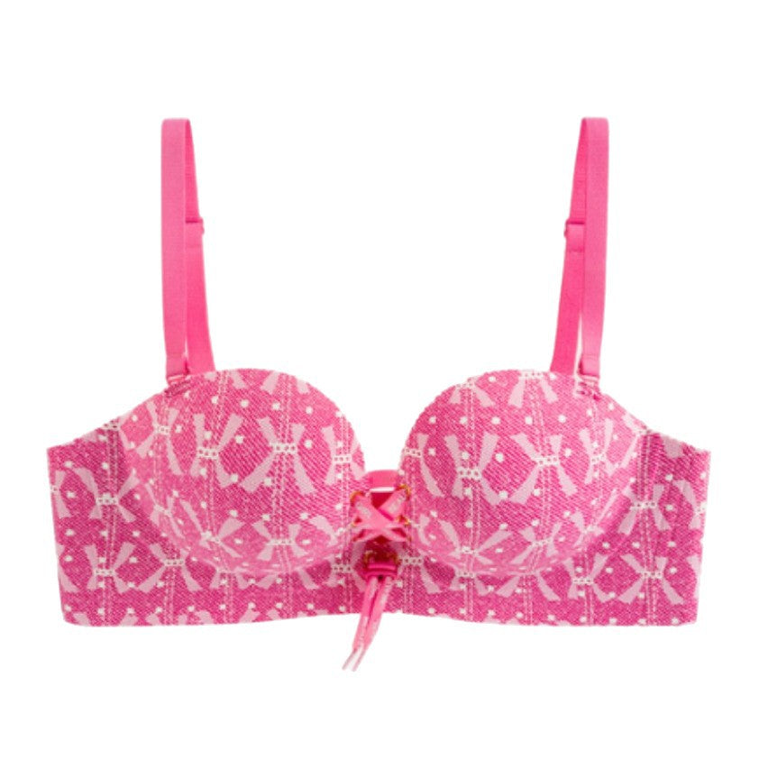 Push Up Bra Women Multi Style | Front Bow Detail Padded Underwire Bra | Stripe Black Nude Pink Print 4 Colors