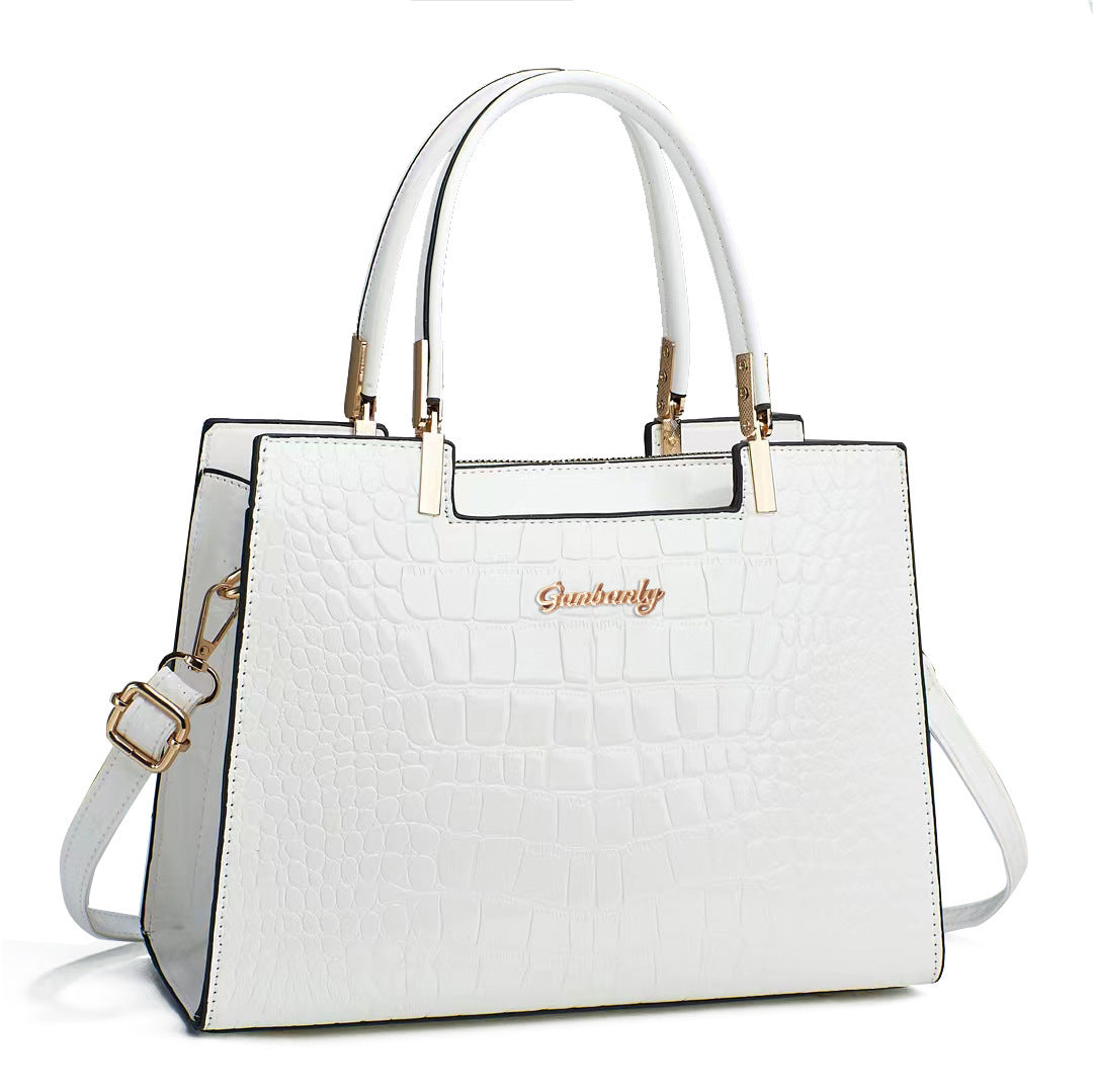 Gold Croc Embossed Luxury Tote Handbag | Women's Metallic Crocodile Pattern Satchel with Crossbody Strap | Glamour Top Handle Purse