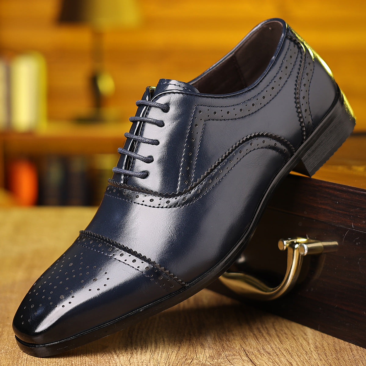Men's Brown Leather Brogue Oxford Dress Shoes | Classic Cap Toe