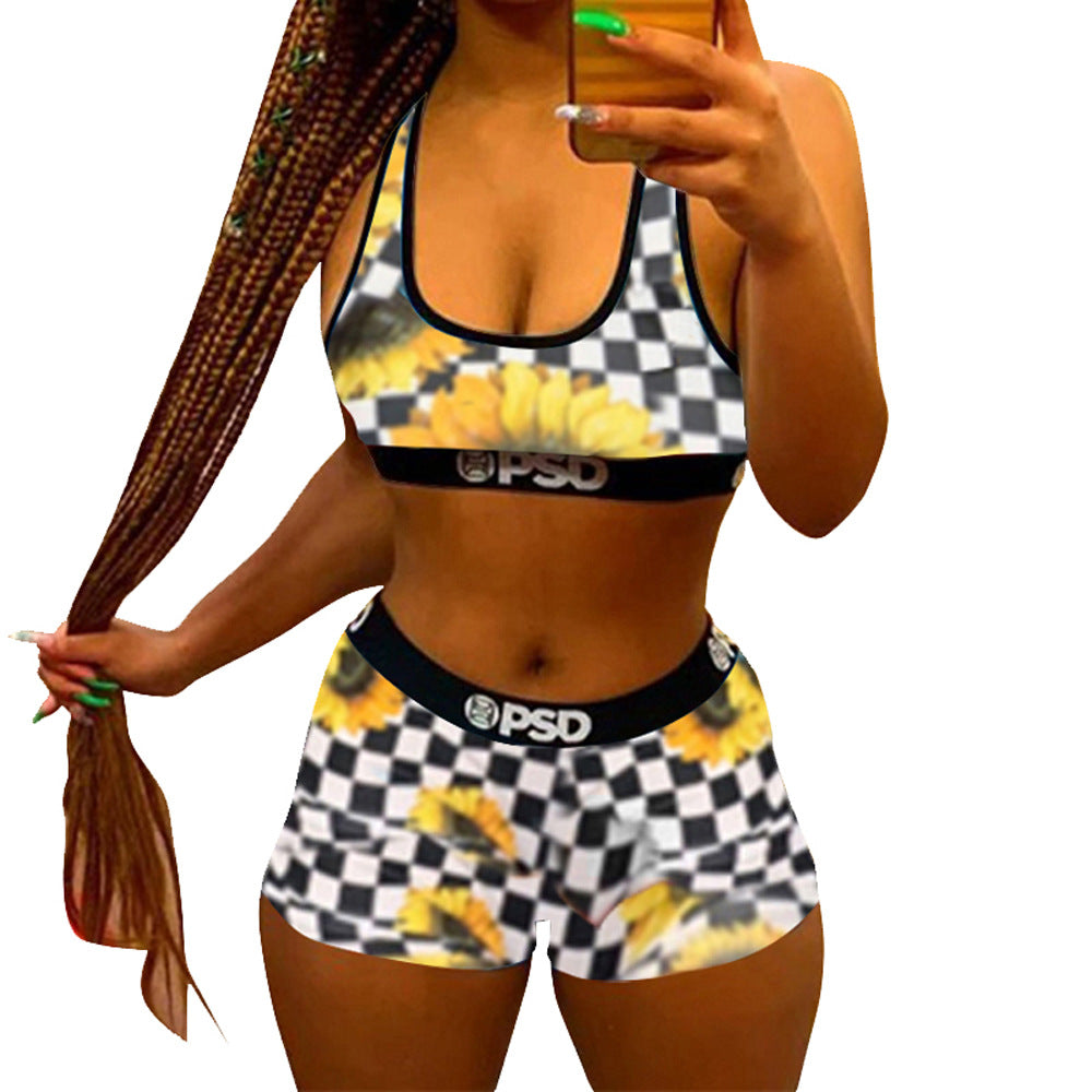 Top Corto con Stampa Grafica e Completo di Biker Shorts | Completo Due Pezzi Sportivo Streetwear per il Tempo Libero | Donna con Stampa Leopardo Arcobaleno Zebra Mucca in Stili Multipli
