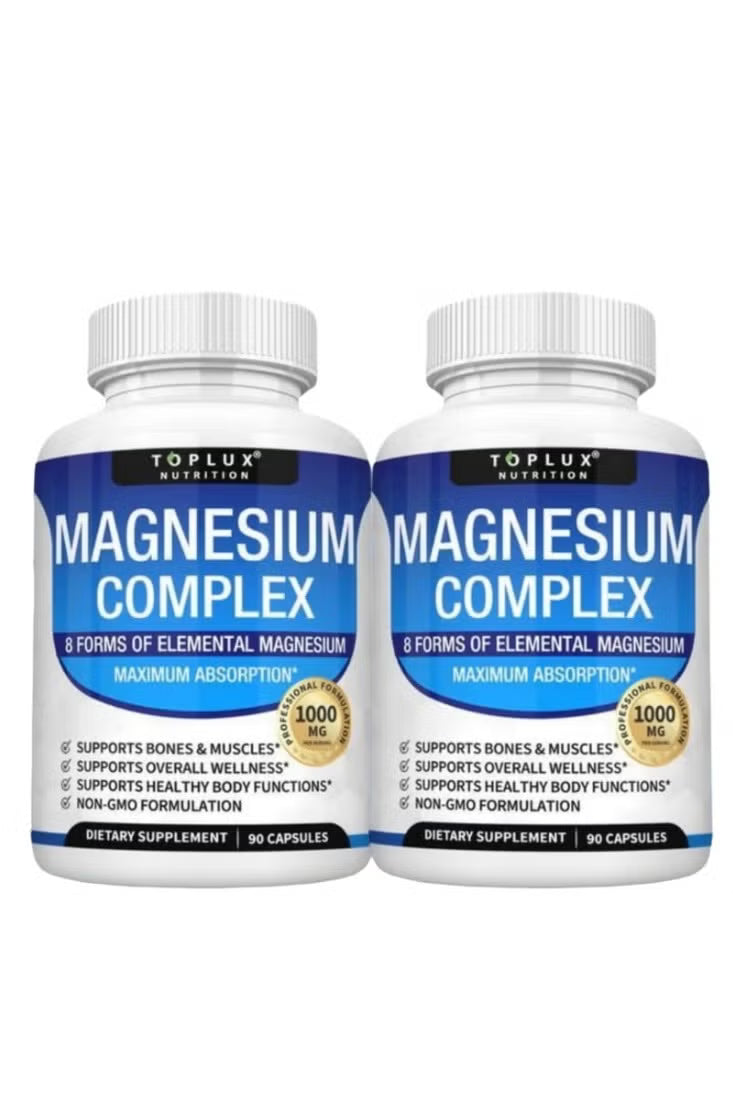 Toplux Nutrition Magnesium Complex 1000mg Set of 2 | 90 Capsules | 8 Forms of Elemental Magnesium Maximum Absorption Non-GMO Supplement