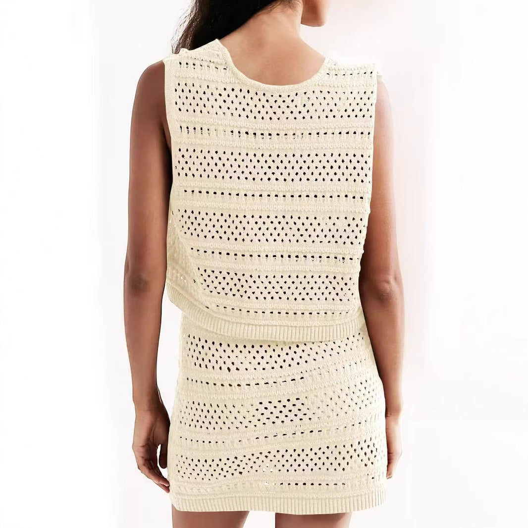 Crochet Hollow Out Mini Dress Women | V-Neck Tie Front Knit Beach Cover Up Dress