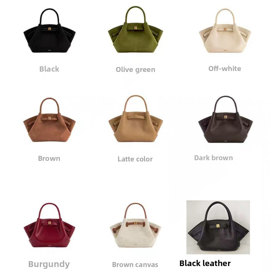 Borsa a mano strutturata in camoscio nero con design ad ala | Borsa tote trapezoidale