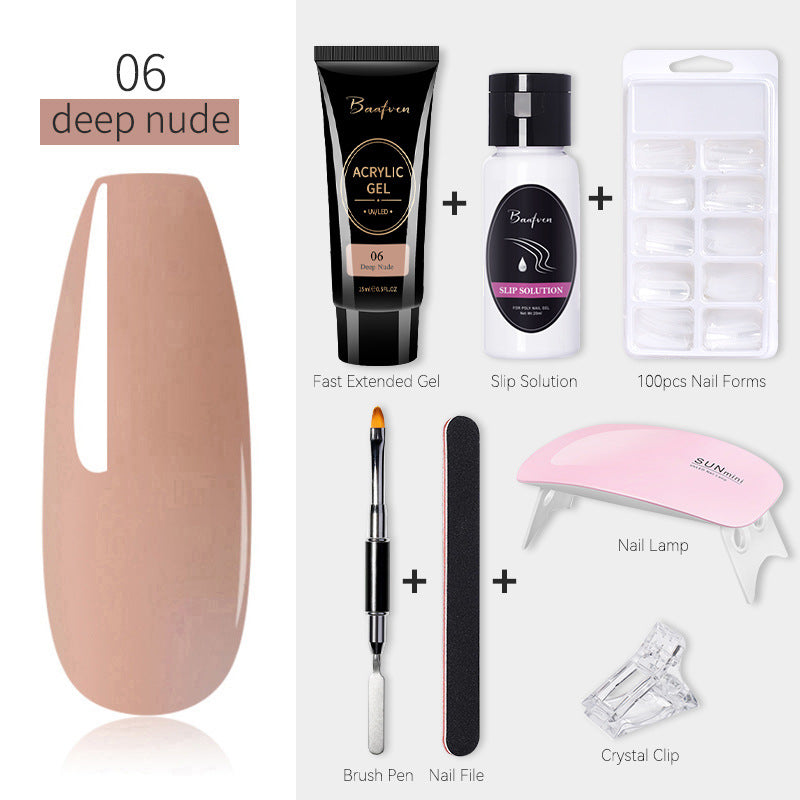 Baafven 11PCS Acrylic Gel Nail Extension Kit | Poly Gel Set with UV LED Nail Lamp, Top & Base Coat, Nail Forms & Tools