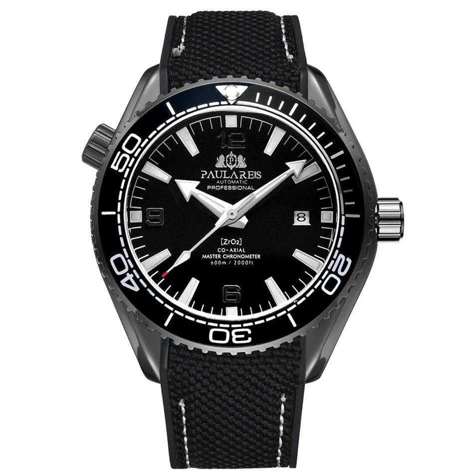 Paulares Professional Herren-Taucheruhr | Cremefarbenes Zifferblatt, orangefarbene Lünette, graues NATO-Nylonarmband, Meisterchronometer, Sportuhr 