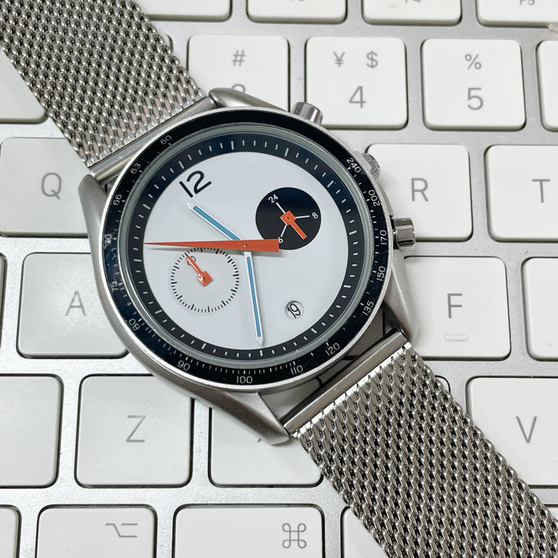 Hochleistungs-Leuchtchronograph für Herren | Sportuhr mit orange-türkisfarbenen Leuchtzeigern und Canvas-Armband 