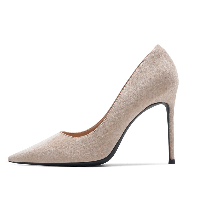 Black Suede Stiletto Pumps Women Pointed Toe Slip On High Heel Classic Minimalist Office Party Dress Shoes