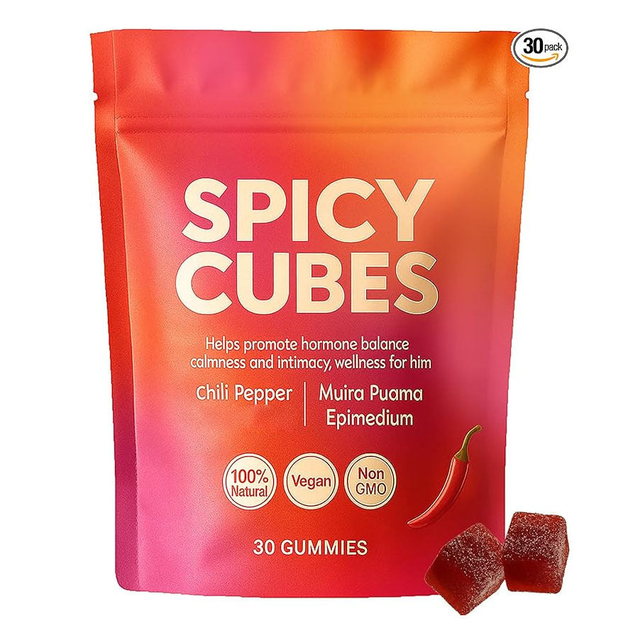 Spicy Cubes Men's Wellness Gummies | Hormone Balance & Intimacy Support with Chili Pepper, Muira Puama & Epimedium | 30 Count