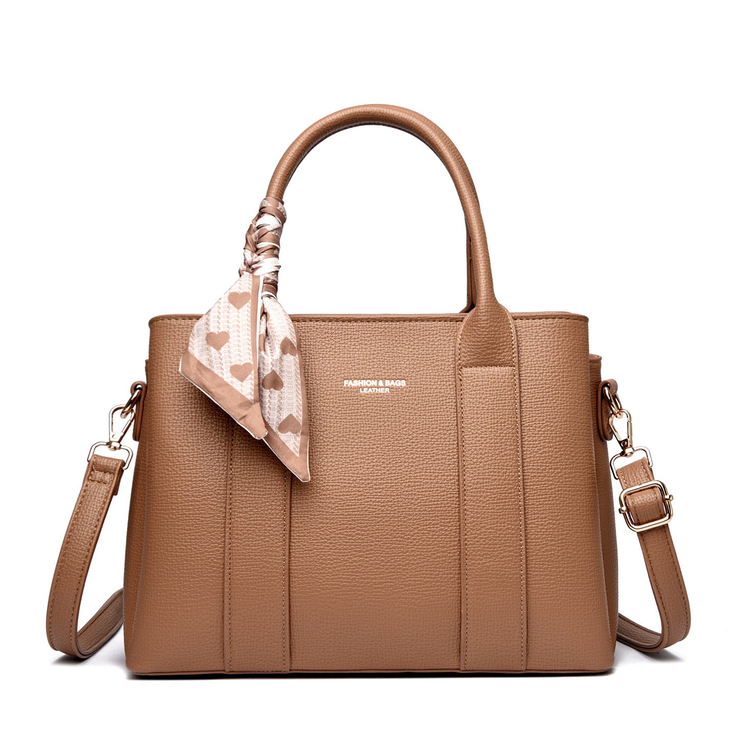 Black Leather Tote Handbag Women | Structured Shoulder Bag Crossbody Satchel with Scarf Detail Gold Hardware
