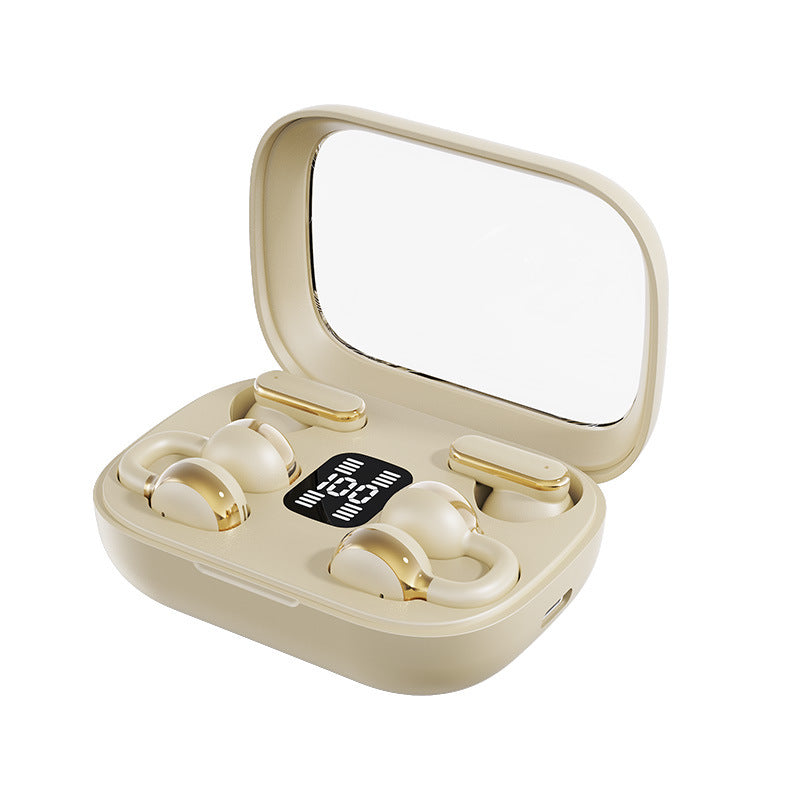 OWS Open-Ear Clip-On Wireless Earbuds with LED Display Mirror Charging Case ? Bluetooth 5.3 Sports Earphones, Deep Bass, IPX5 Waterproof, Long Battery Life