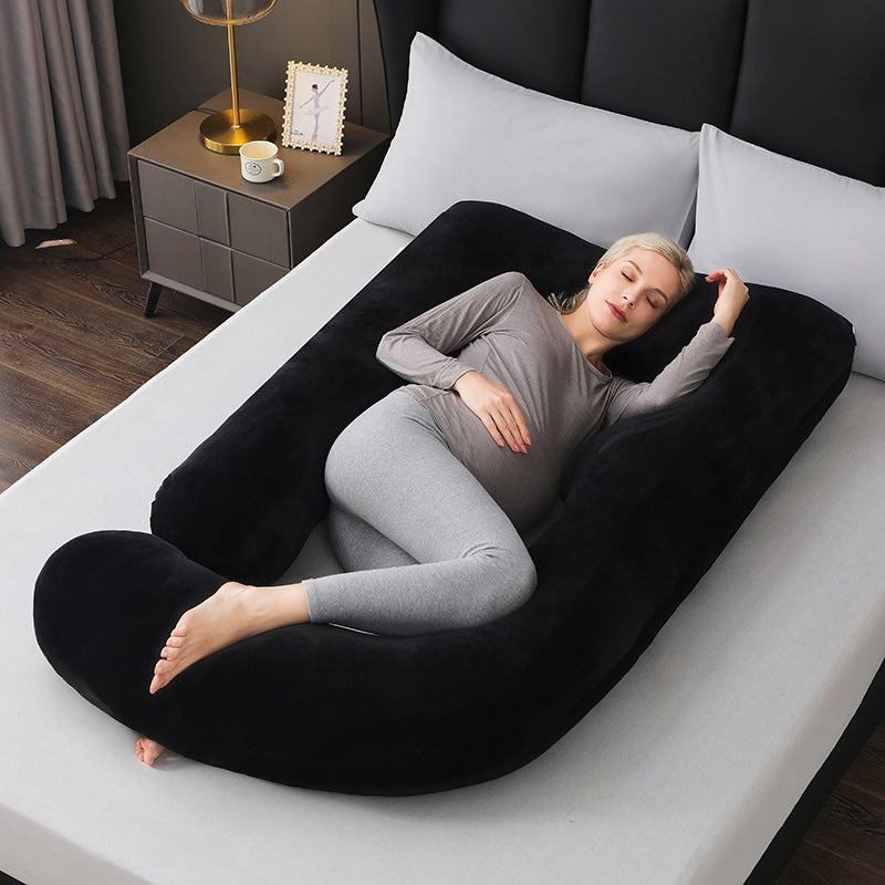 Extra Large U-Shape Full Body Pregnancy Pillow | Navy Blue Plush Velvet Maternity Pillow | Total Head Belly Back Hip Knee Support | Side Sleeper All Trimesters