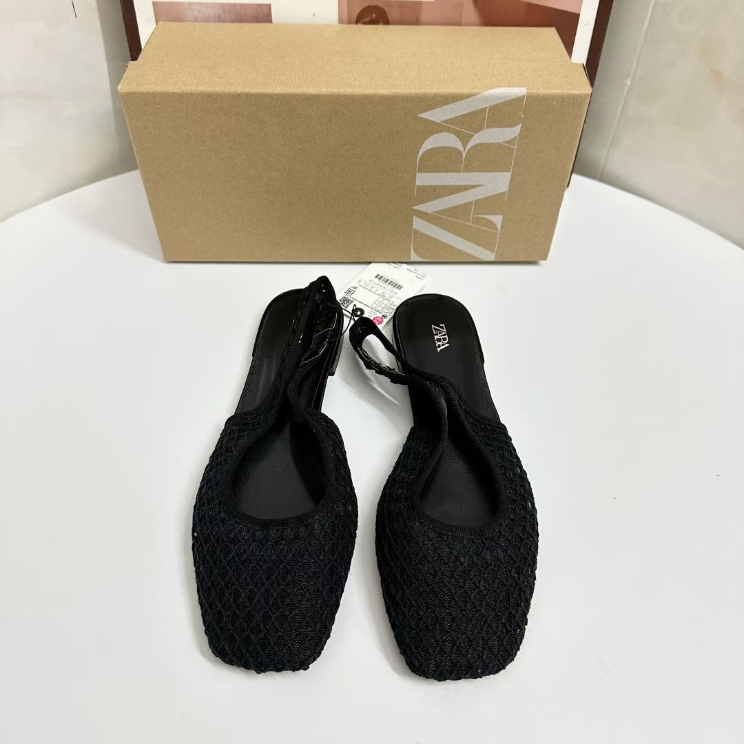 Zara Mesh Slingback Ballet Flats | White & Black Breathable Net Upper Flat Shoes for Women