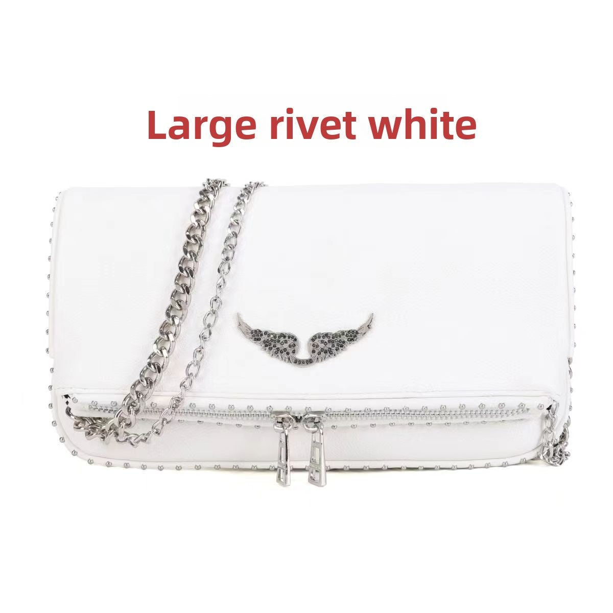 Zadig & Voltaire White Leather Crossbody Bag - Rock Nano Bag with Wings & Chain Strap | Designer Clutch with Tassel