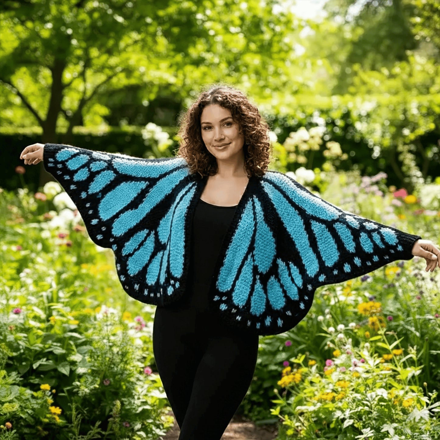 Butterfly Wing Knit Cardigan Women | Pink & Black Monarch Oversized Shawl Wrap Sweater | Boho Fairy Cottagecore Jacket