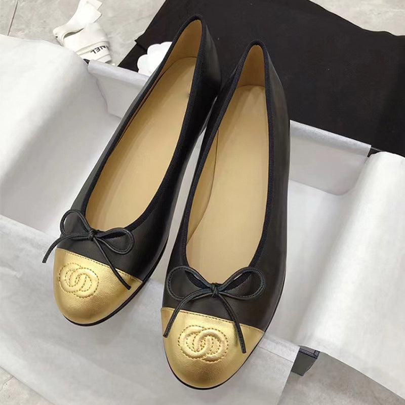 CHANEL Beige & Black Lambskin Ballet Flats | Luxury Flat Shoes for Women