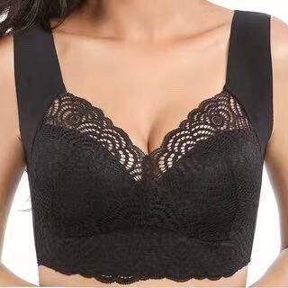 Women's Floral Lace Wireless Bra with Wide Straps and V Neckline, Seamless Comfort Bra in 7 Colors