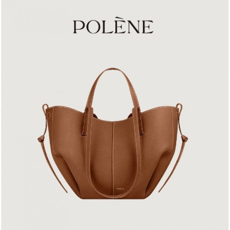 Polene Numero Un Maxi Bag in Marrone Cammello - Autentica Borsa Tote Francese in Pelle | Borsa a Spalla Curva Firmata con Lacci Regolabili