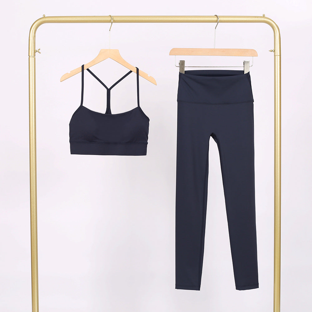 Black 2-Piece Yoga Set Women | Y-Back Sports Bra & High Waist Leggings | Workout Gym Activewear Matching Set