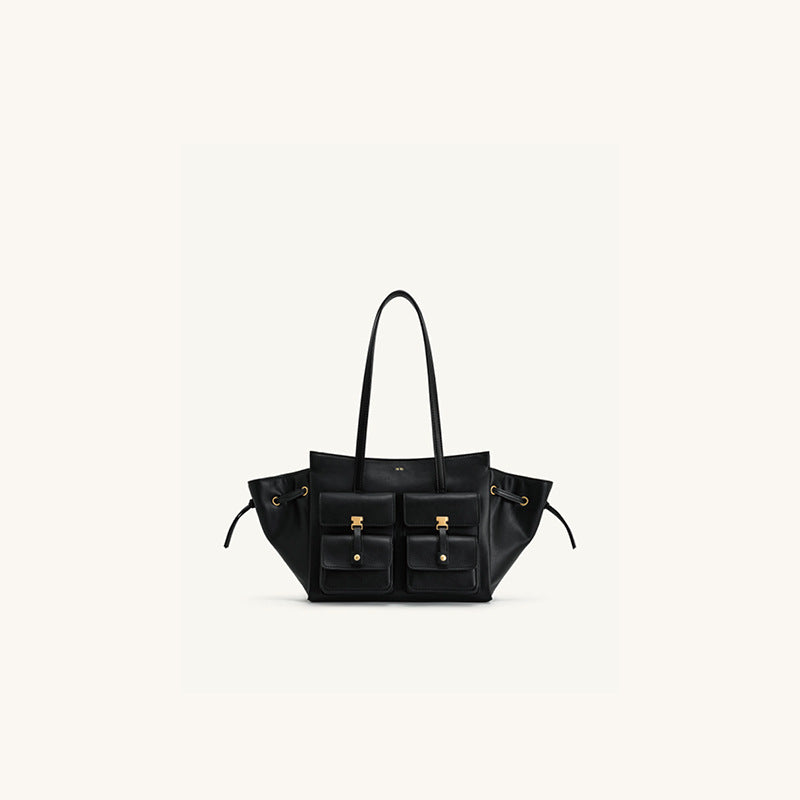 JW PEI Linda Genuine Leather Shoulder Tote Bag Camel Beige Tote Bag with Front Pockets | Wing Tote Shoulder Bag Leather