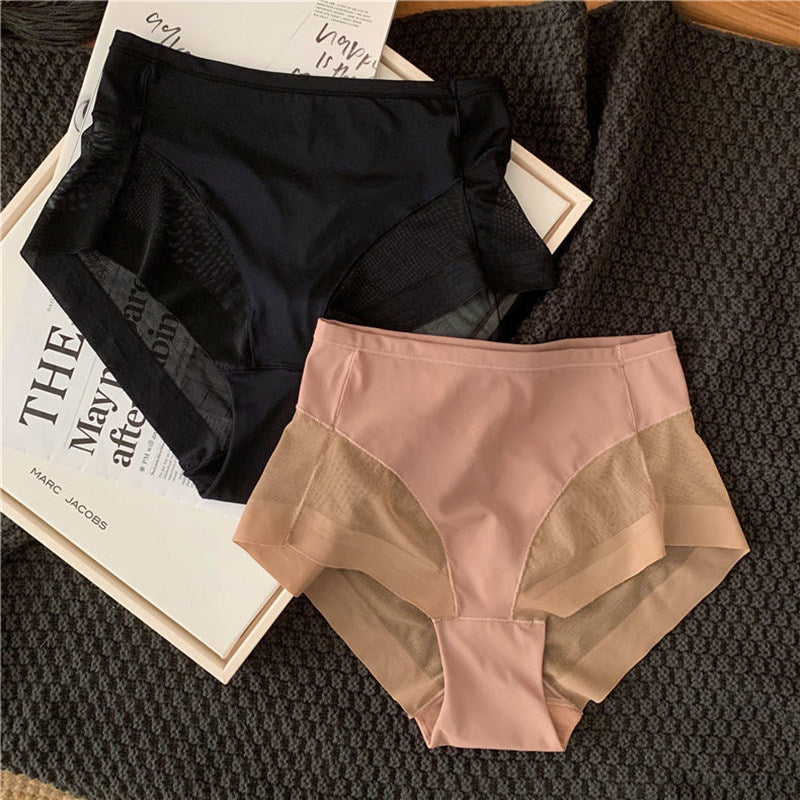 Slip a vita alta da donna con pannelli in mesh, slip sexy trasparenti sui lati, mutandine modellanti e sbarazzine, nero nudo