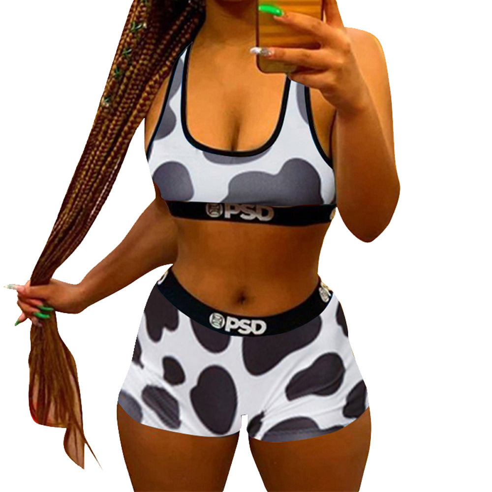 Top Corto con Stampa Grafica e Completo di Biker Shorts | Completo Due Pezzi Sportivo Streetwear per il Tempo Libero | Donna con Stampa Leopardo Arcobaleno Zebra Mucca in Stili Multipli