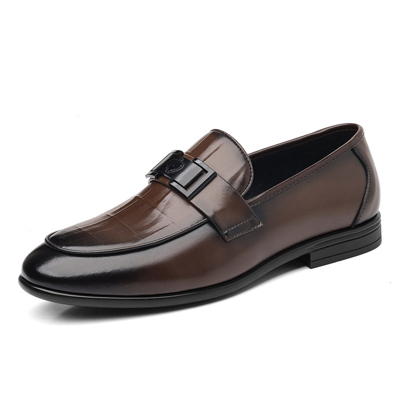 Men's Dark Brown Leather Loafers | Black Metal Hardware Strap Pointed Toe Luxury Dress Shoes