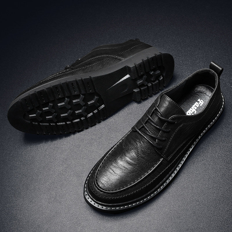 Men's Black Leather Moc Toe Lace Up Casual Dress Shoes