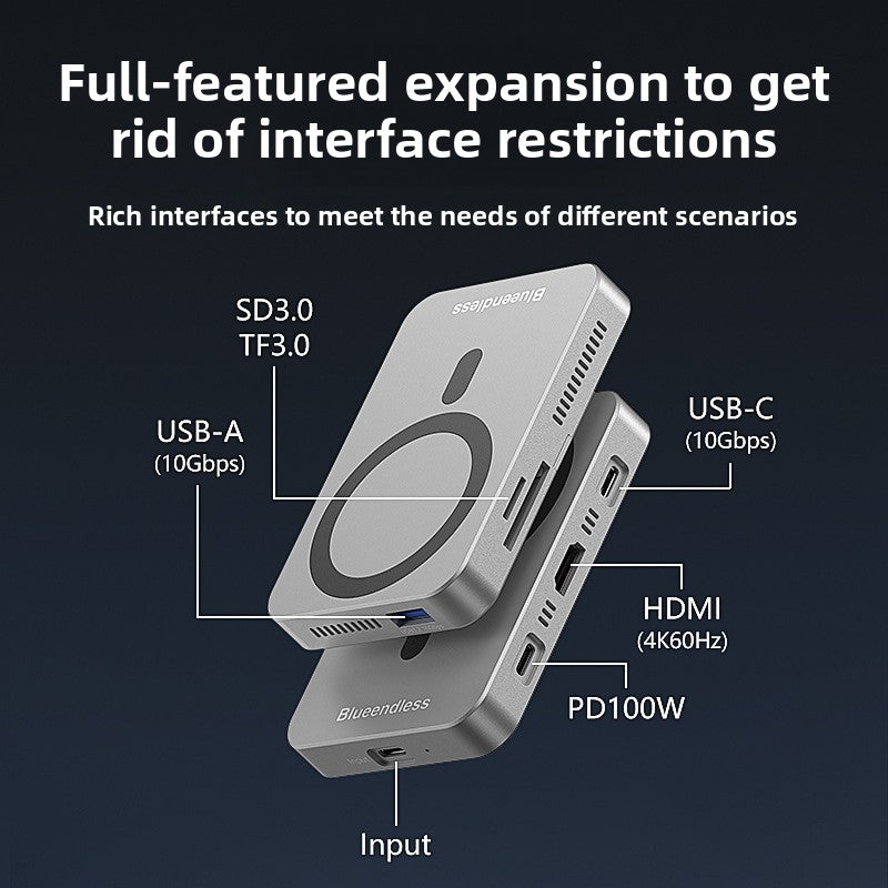 Magnetic 8-Port Docking Station with Hard Drive Enclosure & Built-In Turbo Fan | MagSafe iPhone Hub | 10Gbps USB-C SD Card Reader