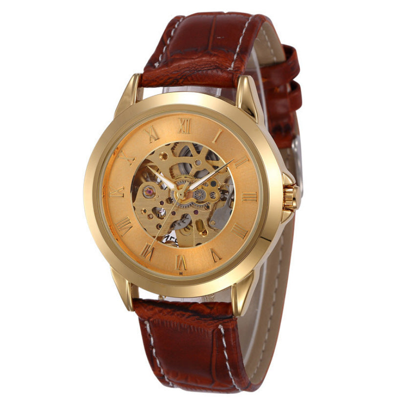 Shenhua Bronze Skeleton Automatic Mechanical Watch Brown Leather Tachymeter Bezel | Men Vintage Steampunk Transparent Dial Luxury Wrist Watch