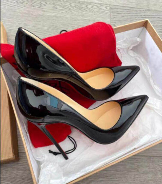 Black Patent Leather Pointed Toe Extreme Stiletto Pumps with Red Sole | The Ultimate Iconic Luxury Power Heels for Women