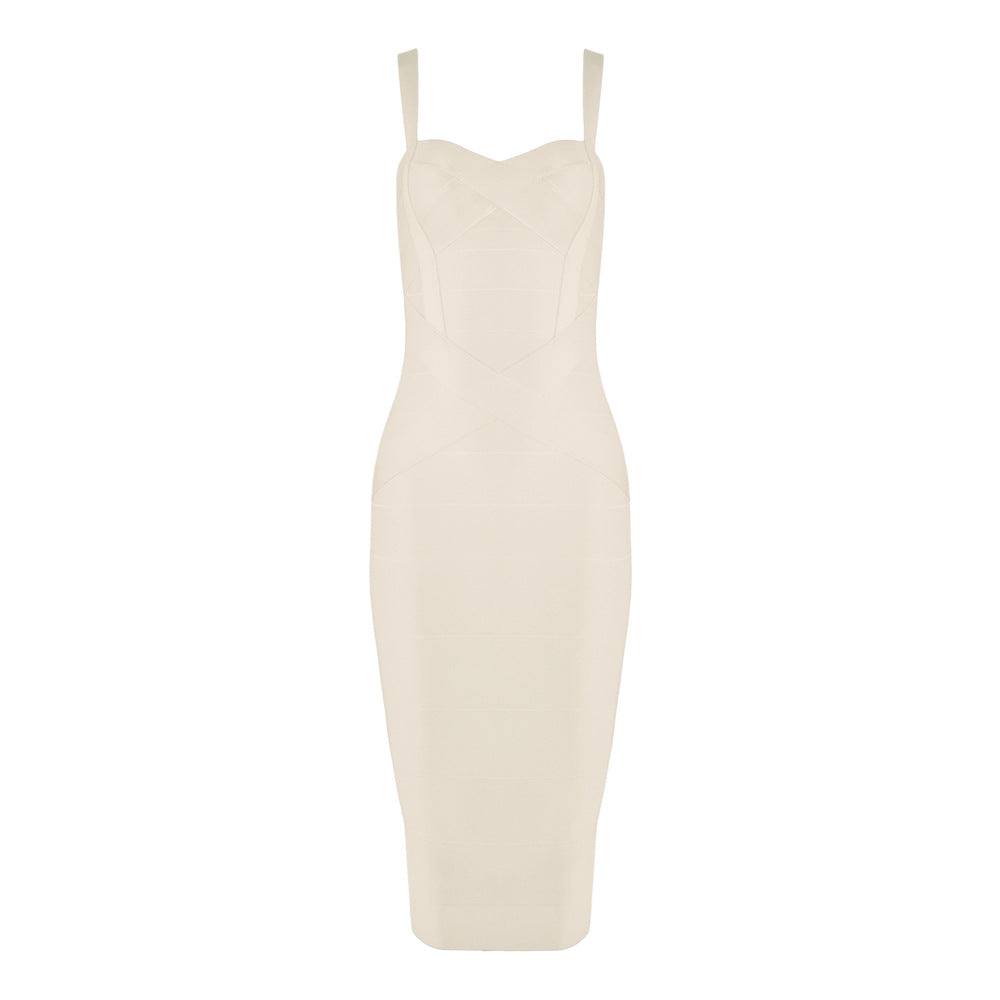 Women's Green Bandage Bodycon Midi Dress | Sweetheart Neck Strappy Sleeveless Club Party Dress | Figure Hugging Evening Wear
