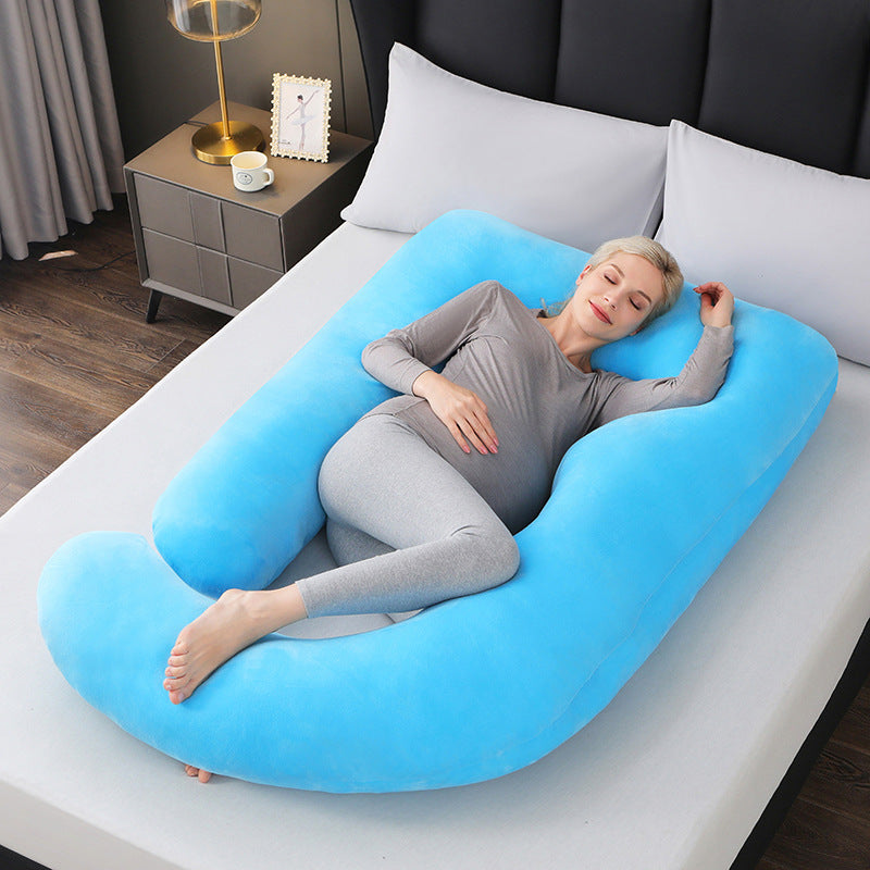 Extra Large U-Shape Full Body Pregnancy Pillow | Navy Blue Plush Velvet Maternity Pillow | Total Head Belly Back Hip Knee Support | Side Sleeper All Trimesters
