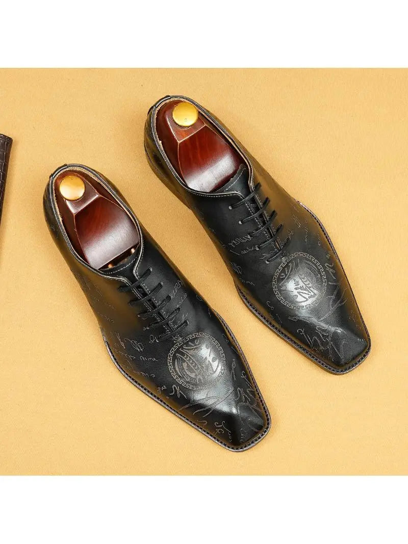 Men's Cognac Embossed Leather Oxford Dress Shoes | Handcrafted Lace-Up Formal Shoes
