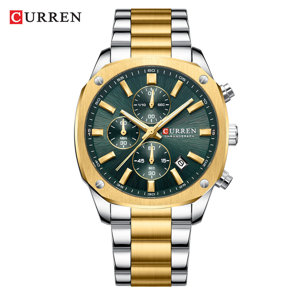 CURREN Men's Chronograph Watch | Stainless Steel Silver & Black Dial | Date Display, Sub-Dials & Quartz Movement | Luxury Business Sport Wristwatch