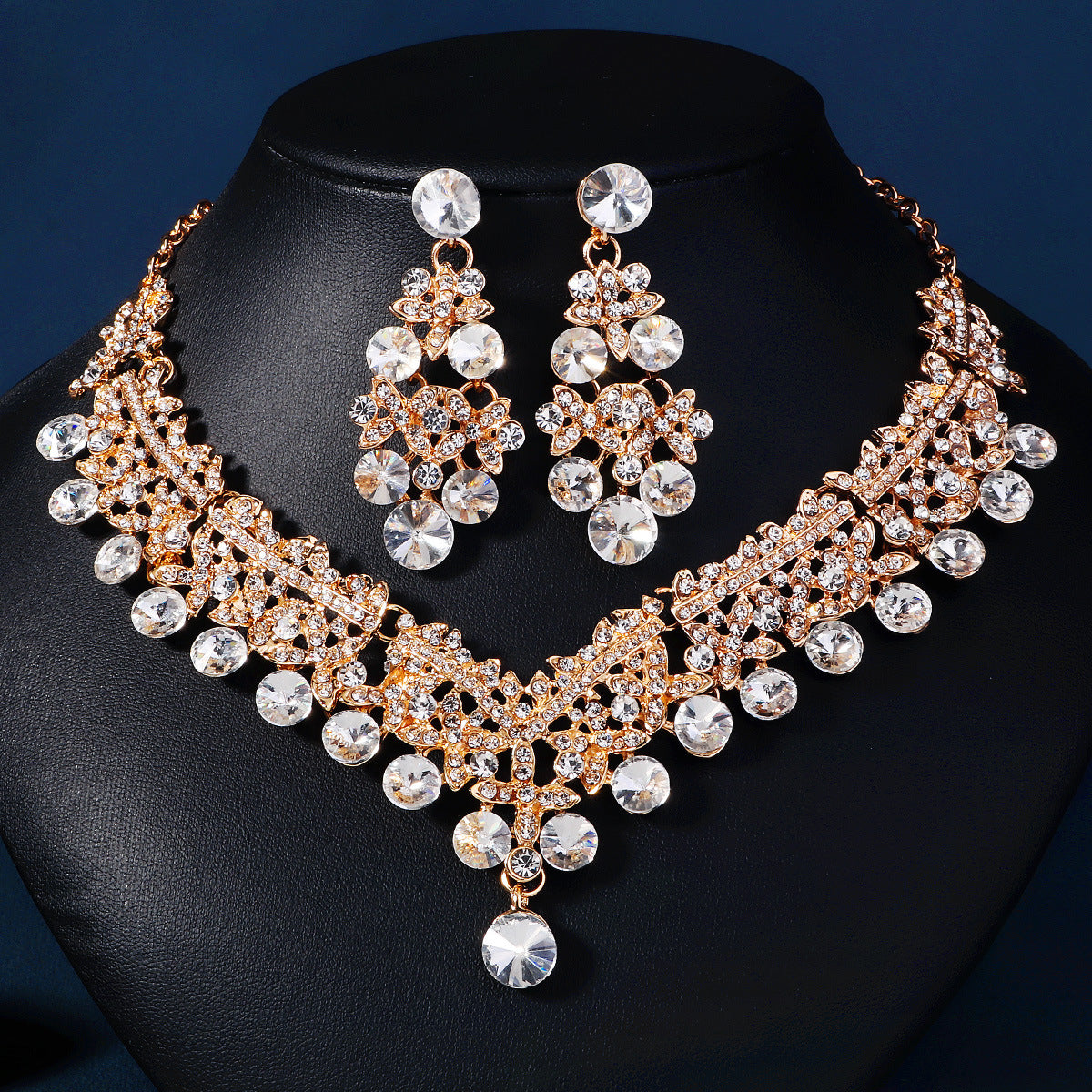 3 Piece Red Crystal Bridal Jewelry Set | Gold Crown Tiara Necklace & Earrings | Queen Wedding Pageant Party Jewelry Set