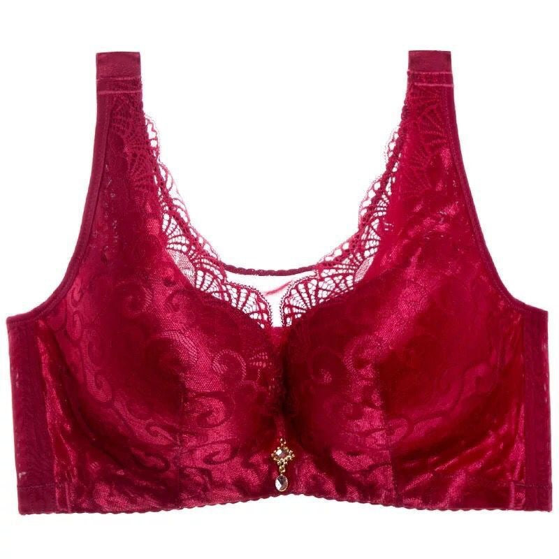 Women's Black Floral Lace Wireless Bra with Gold Charm Detail, Wide Straps and V Neckline for Everyday Elegance