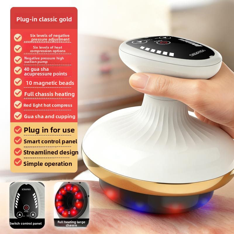 Electric Cupping & Gua Sha Massage Device | Red Light Heat Therapy Body Massager with 6-Level Suction & EMS