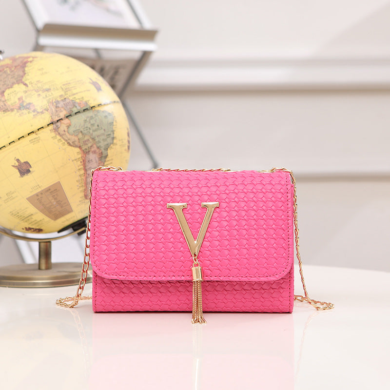 Beige Python Embossed Crossbody Bag with V Logo - Chain Strap Evening Bag with Gold Tassel | Designer Inspired Clutch