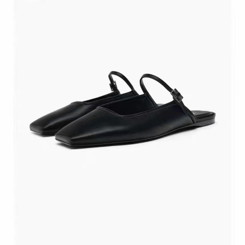 Zara Satin Square Toe Mule Flats | Black White Gold Orange Slip-On Flat Shoes for Women