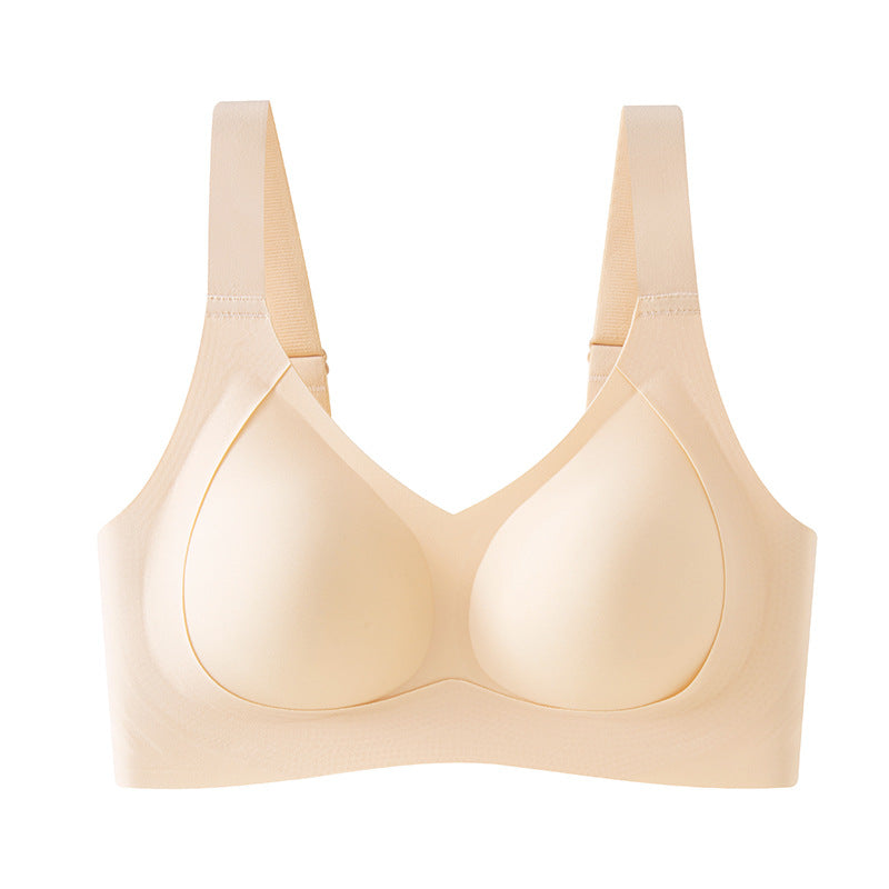 Women's Nude Seamless Wireless Bra with Wide Adjustable Straps, Smooth Molded Cups and Full Coverage Fit