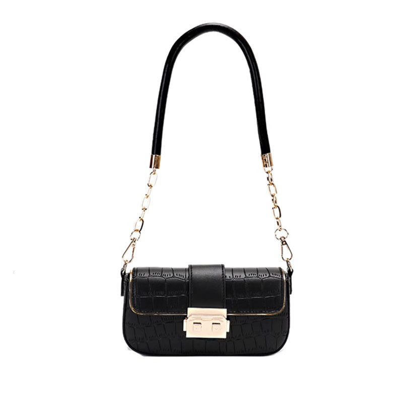Pink Crocodile Embossed Shoulder Bag - Designer Inspired Baguette Bag with Chain Strap | Gold Lock Closure Flap Bag