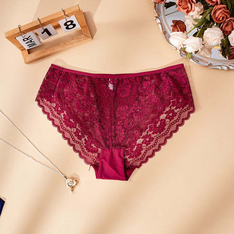 Floral Lace Panties for Women Soft Breathable Mid-Rise Briefs Scalloped Edge Black White Navy Burgundy