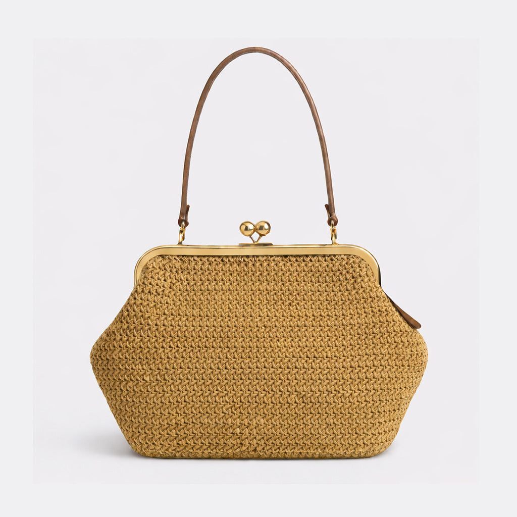 Oversized Black Kiss Lock Frame Bag | Gold Clasp Shoulder Bag for Women | Vintage Doctor Style Clutch Handbag