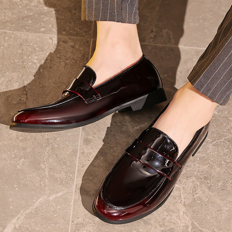 Men's Black Patent Leather & Velvet Loafers | Red Lining Silver Bar Strap Luxury Formal Dress Shoes