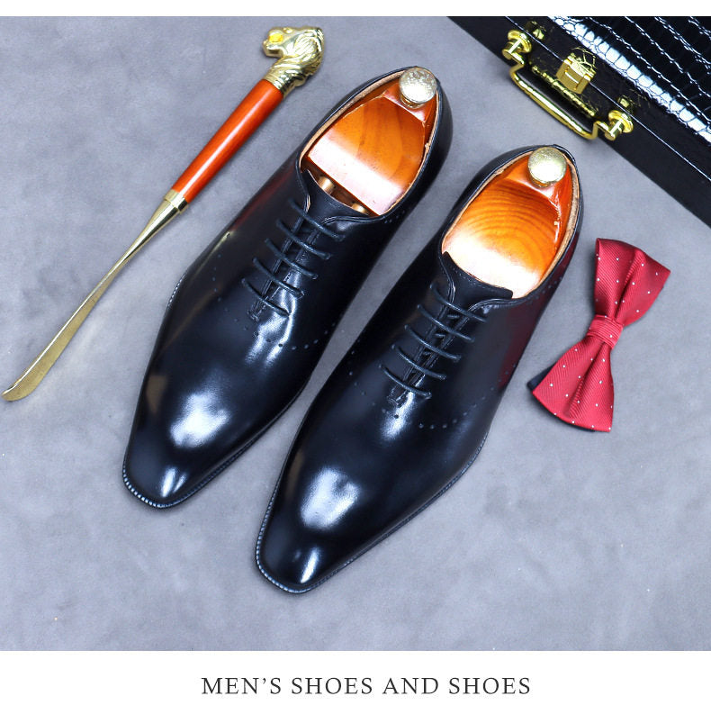 Men's Genuine Leather Oxford Dress Shoes | Black, Tan & Coffee Patina Lace-Up Formal Shoes