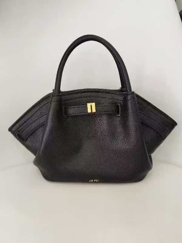 Borsa a mano strutturata in camoscio nero con design ad ala | Borsa tote trapezoidale