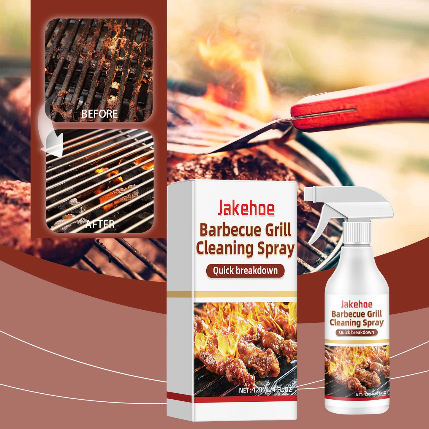 Spray per la Pulizia del Barbecue Jakehoe 120ml | Sgrassatore e Pulitore Rapido per Barbecue, per Grasso e Incrostazioni di Carbonio