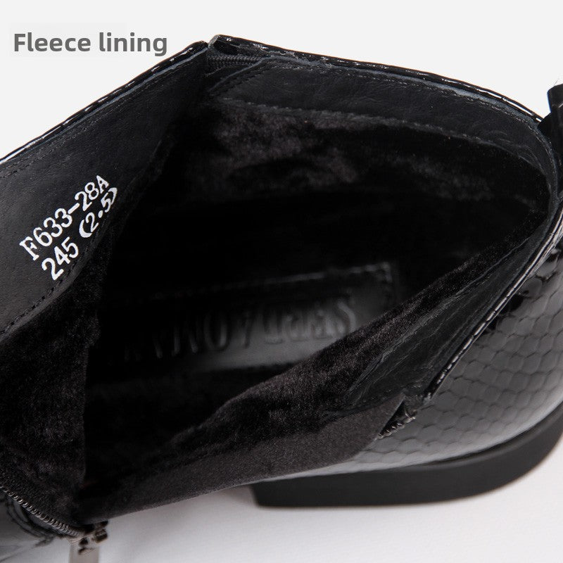 Men's Black Snakeskin Embossed Patent Leather Chelsea Boots
