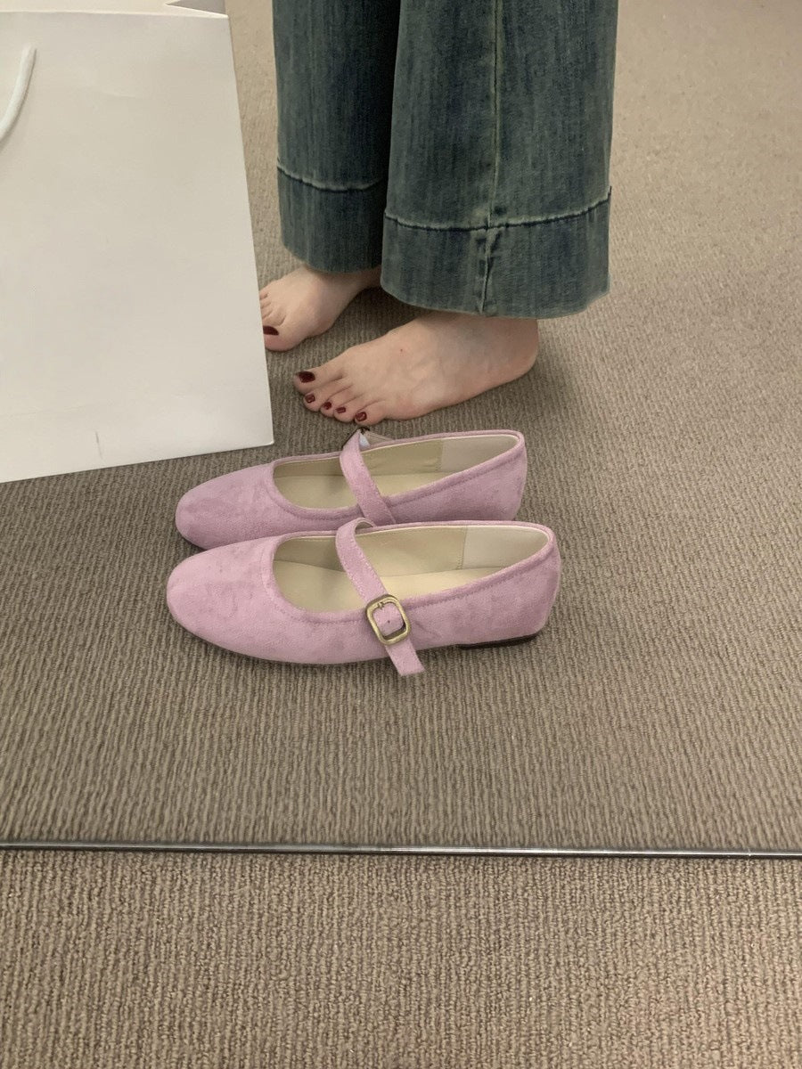 Colorful Suede Mary Jane Flats for Women | Multi Color Ballet Flats with Buckle Strap | Round Toe Flat Shoes | Available in Red Green Yellow Blue Pink Tan | Cute Everyday Flats