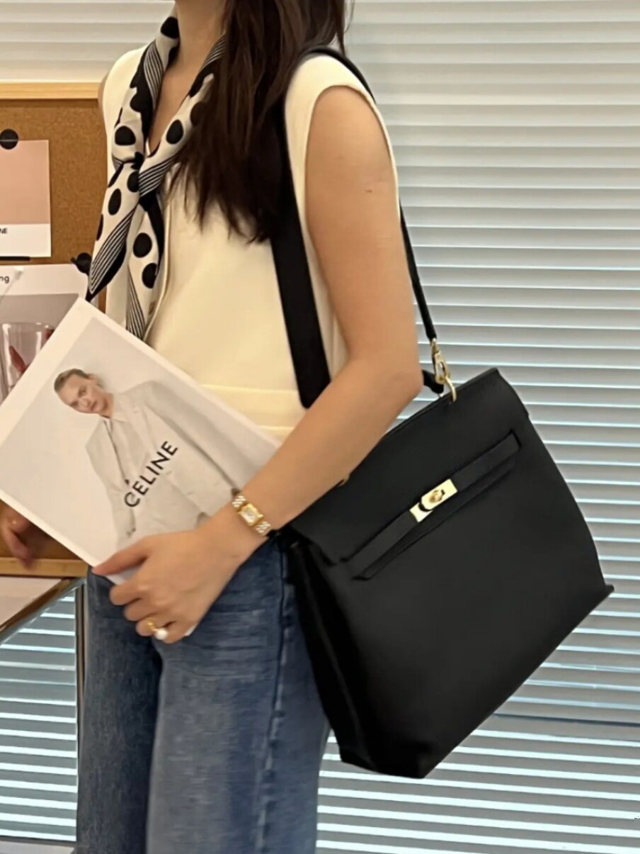 Beige Structured Crossbody Bag with Lock Closure - Designer Inspired Trapezoid Handbag | Luxury Style Shoulder Bag